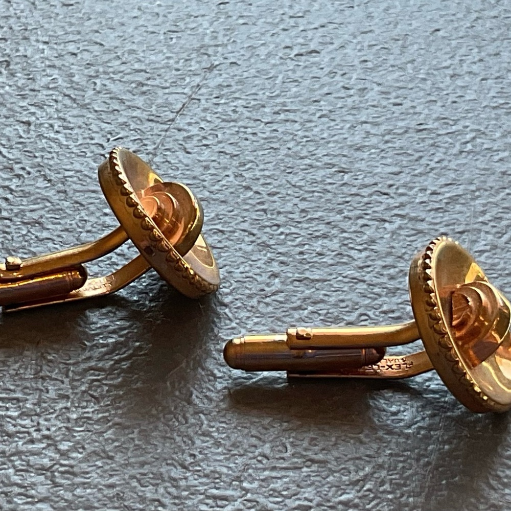 Vintage Cuff links Flex-let Quality goldtone round - Picture 3 of 8